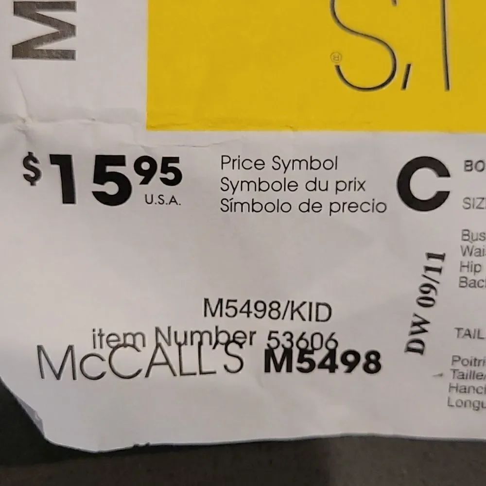 McCall's costume pattern M5498 infant and kids sz 3-8